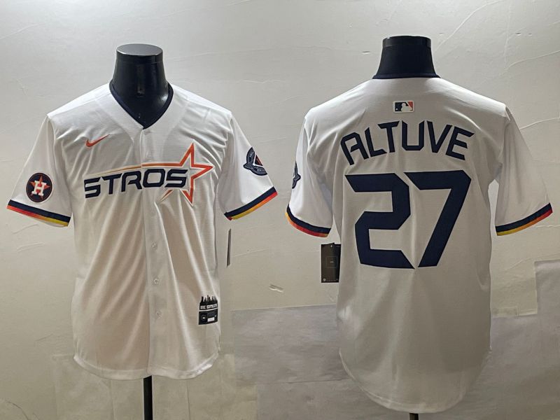 Men Houston Astros #27 Altuve White Three generations Joint Name 2025 Nike MLB Jersey style 6